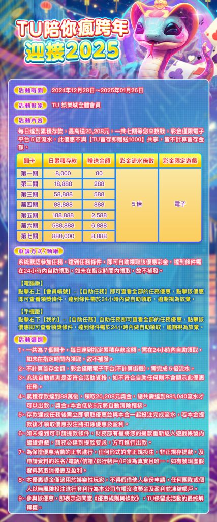 TU娛樂城跨年挑戰來了!2025超值優惠等你來贏接!